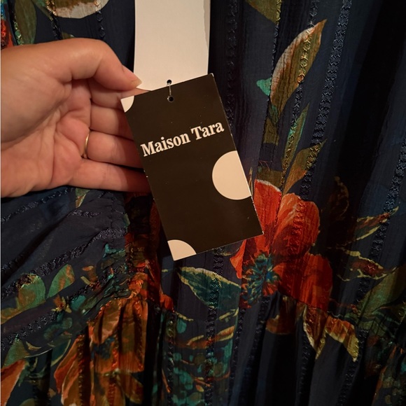 Floral Teal & Peach Chiffon Midi/Maxi Dress - Picture 8 of 9